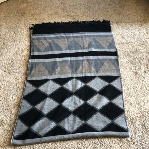 Black, taupe, gray scarf with fringe. - Picture 1 of 2